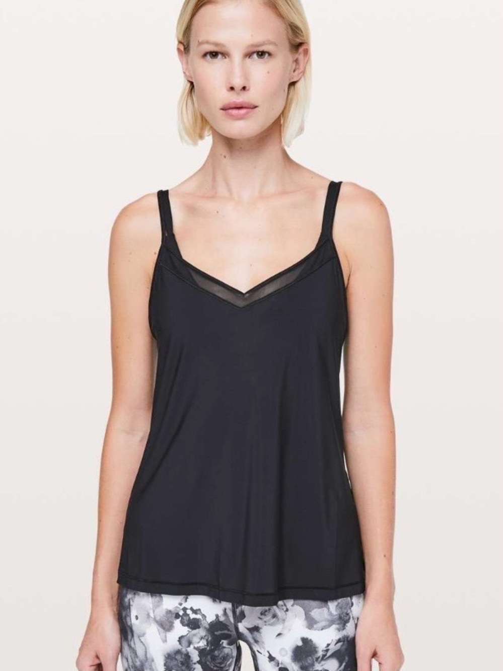 NWOT Lululemon Black V-Neck Mesh Trim Tank Top Sz L/XL